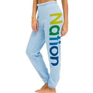 Light Blue "Nation" Graphic Jogger Sweatpants